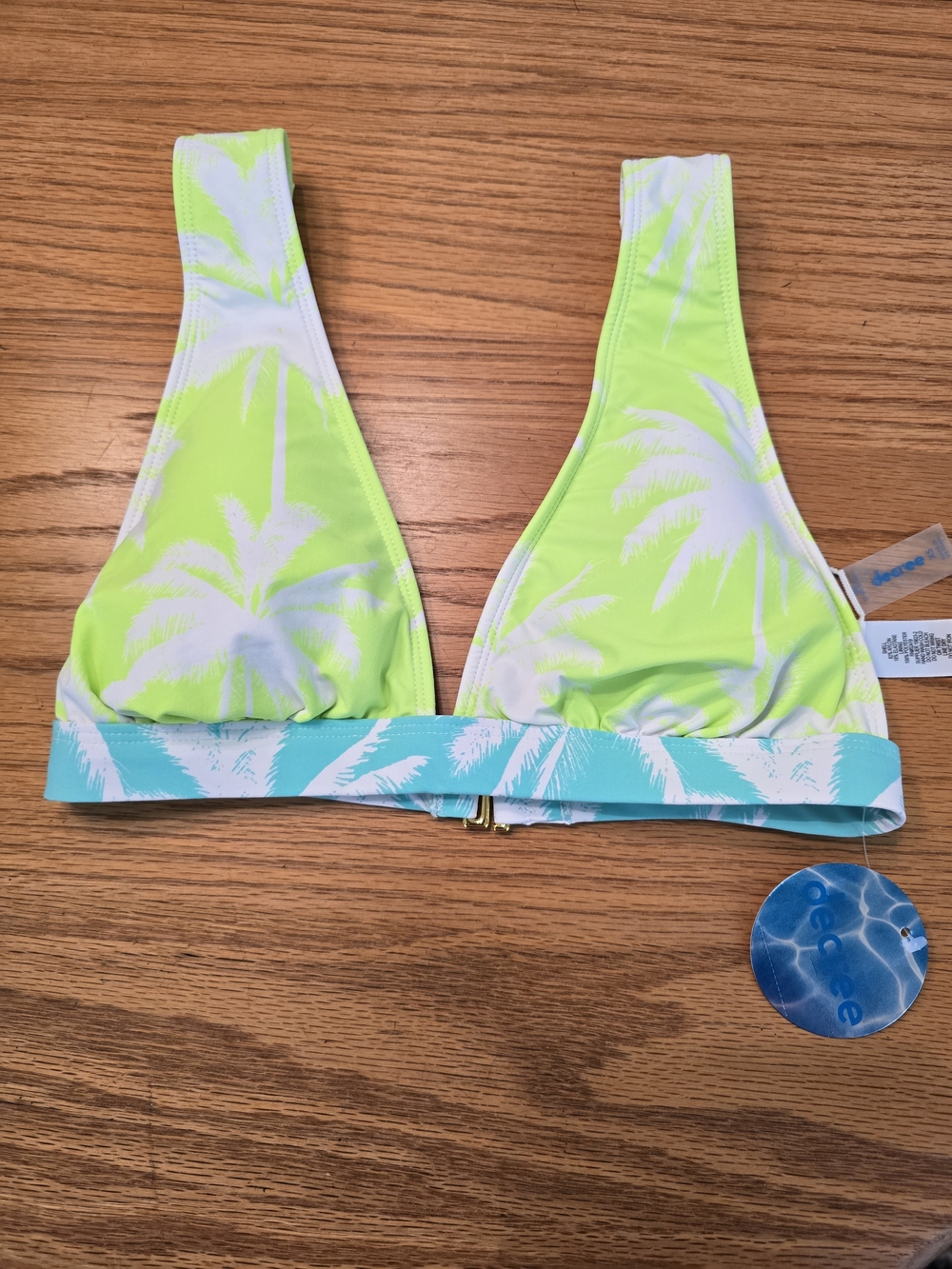 Neon Lime & Aqua Palm Print Triangle Bikini Top